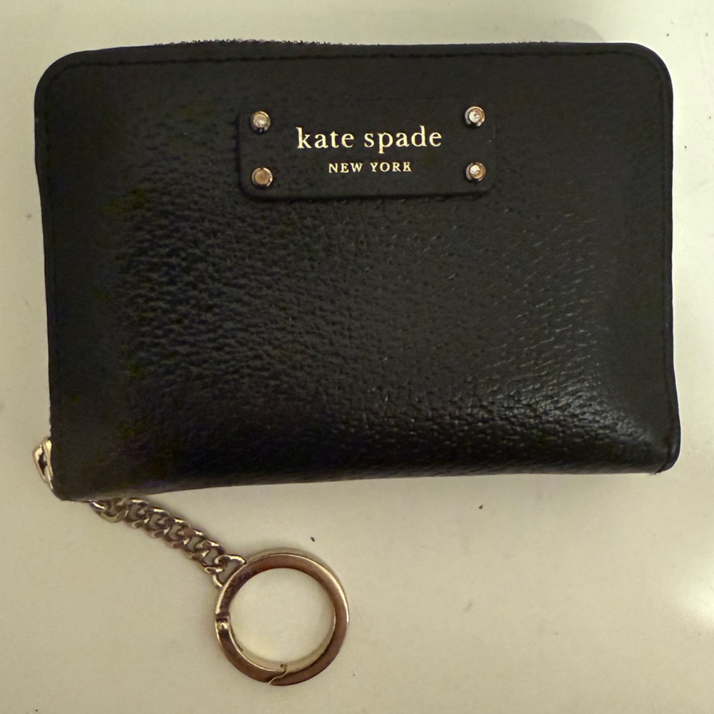 Kate Spade Jeanne Black Leather Zip Around Wallet Key Chain Ring Small - Picture 2 of 7